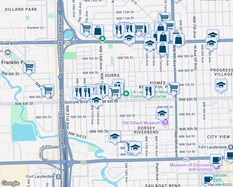 map of restaurants, bars, coffee shops, grocery stores, and more near 615 Northwest 14th Way in Fort Lauderdale
