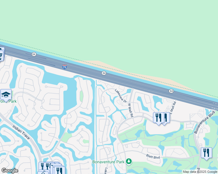 map of restaurants, bars, coffee shops, grocery stores, and more near 185 Lakeview Drive in Weston