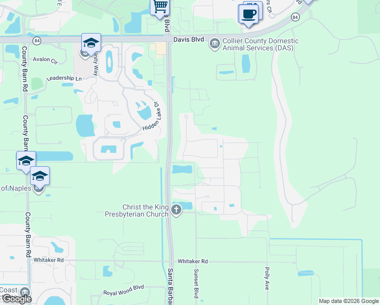 map of restaurants, bars, coffee shops, grocery stores, and more near 2505 Sunset Boulevard in Naples