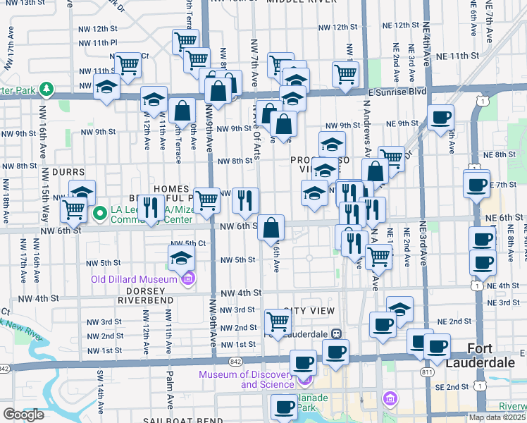 map of restaurants, bars, coffee shops, grocery stores, and more near 640 Northwest 7th Avenue in Fort Lauderdale