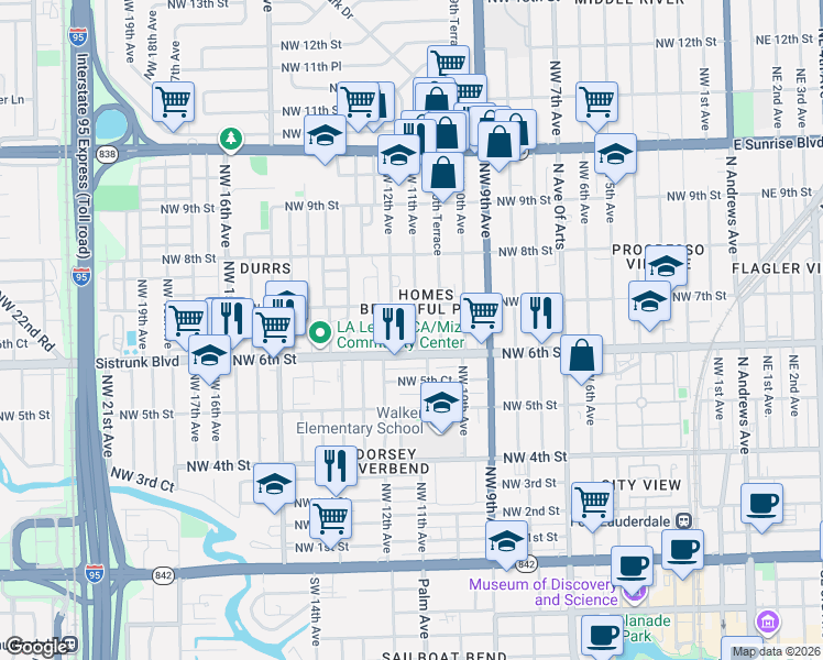 map of restaurants, bars, coffee shops, grocery stores, and more near 615 Northwest 11th Avenue in Fort Lauderdale