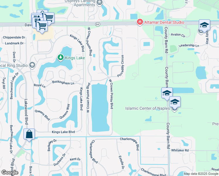 map of restaurants, bars, coffee shops, grocery stores, and more near 3450 West Crown Pointe Boulevard in Naples