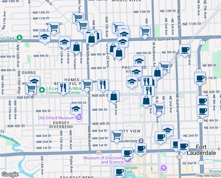 map of restaurants, bars, coffee shops, grocery stores, and more near 640 Northwest 7th Avenue in Fort Lauderdale