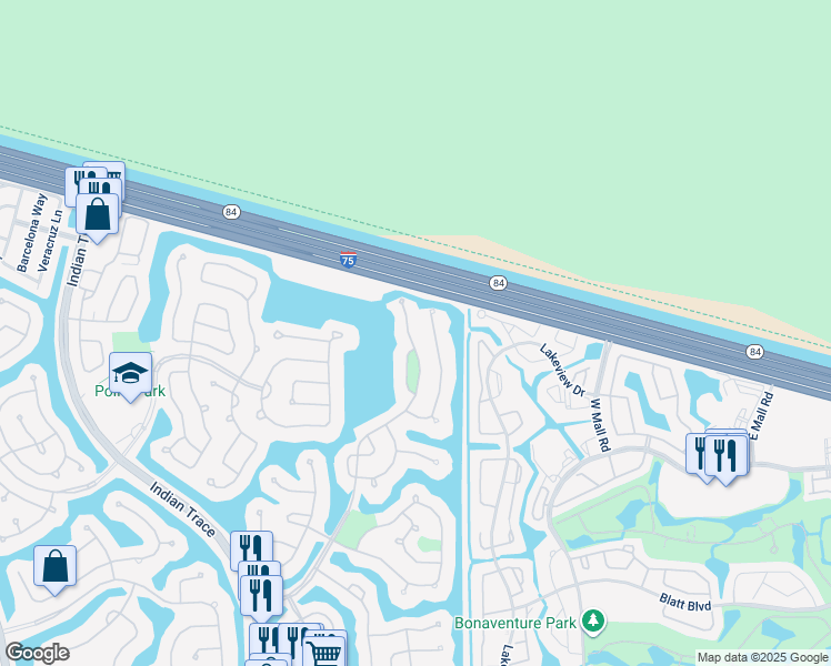 map of restaurants, bars, coffee shops, grocery stores, and more near 782 Lake Boulevard in Weston