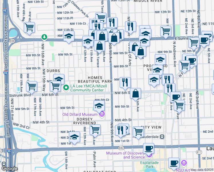 map of restaurants, bars, coffee shops, grocery stores, and more near 620 Northwest 10th Avenue in Fort Lauderdale