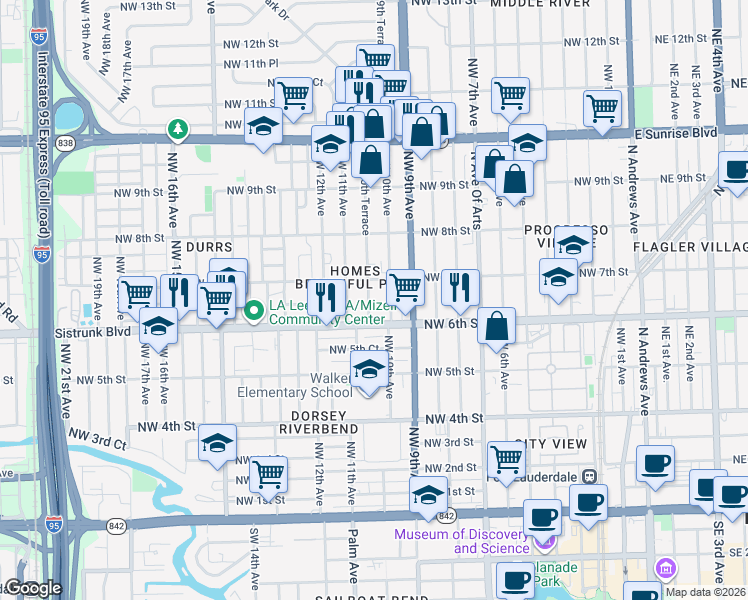 map of restaurants, bars, coffee shops, grocery stores, and more near 616 Northwest 10th Terrace in Fort Lauderdale