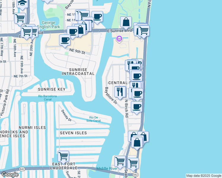 map of restaurants, bars, coffee shops, grocery stores, and more near 508 Antioch Avenue in Fort Lauderdale