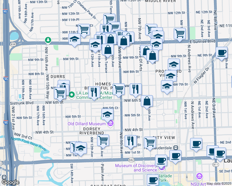 map of restaurants, bars, coffee shops, grocery stores, and more near 610 Northwest 10th Avenue in Fort Lauderdale