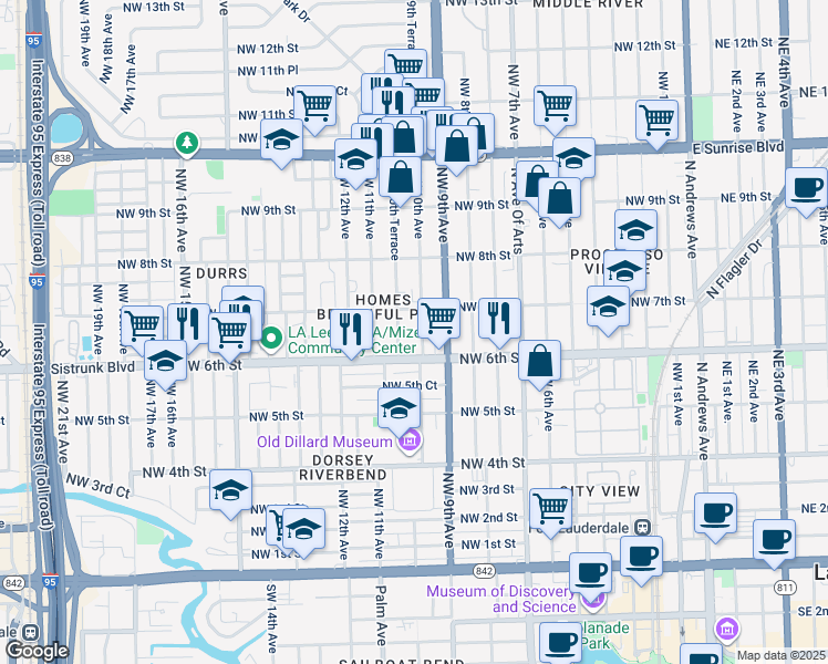 map of restaurants, bars, coffee shops, grocery stores, and more near 616 Northwest 10th Terrace in Fort Lauderdale