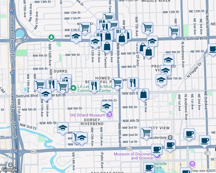 map of restaurants, bars, coffee shops, grocery stores, and more near 616 Northwest 10th Terrace in Fort Lauderdale