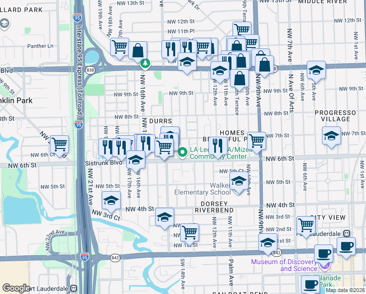 map of restaurants, bars, coffee shops, grocery stores, and more near 627 Northwest 14th Avenue in Fort Lauderdale