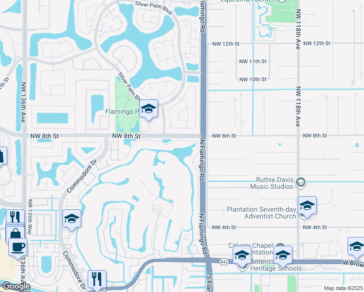 map of restaurants, bars, coffee shops, grocery stores, and more near 12430 Vista Isles Drive in Plantation