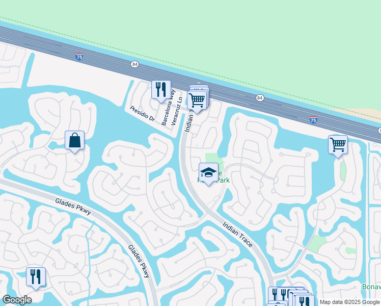 map of restaurants, bars, coffee shops, grocery stores, and more near 579 Talavera Road in Weston