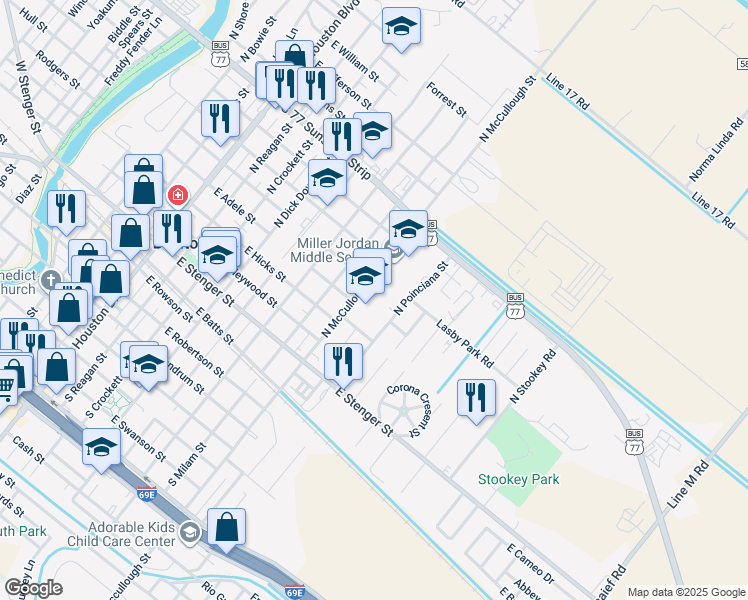 map of restaurants, bars, coffee shops, grocery stores, and more near 400 Ponciana Street in San Benito