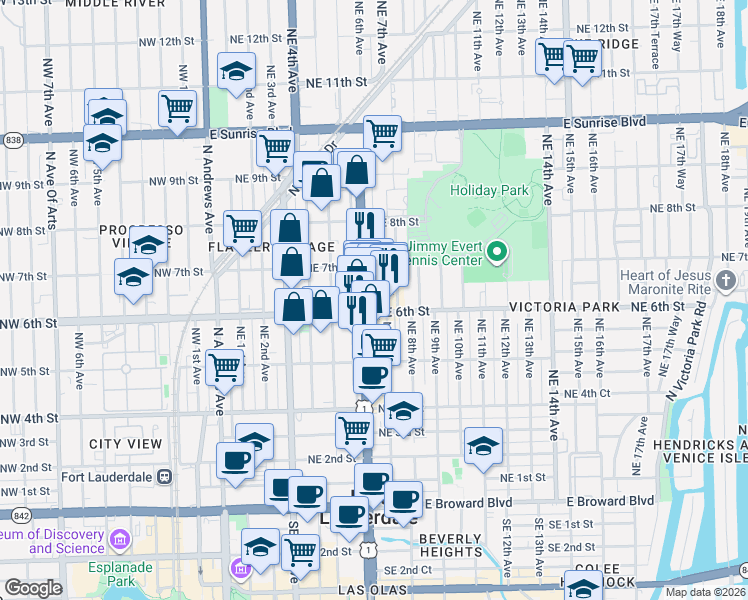 map of restaurants, bars, coffee shops, grocery stores, and more near 638 North Federal Highway in Fort Lauderdale