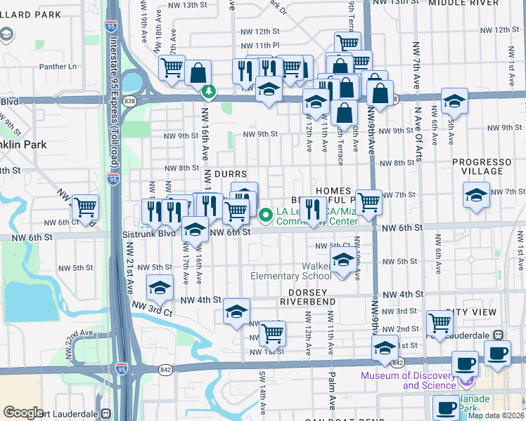 map of restaurants, bars, coffee shops, grocery stores, and more near 627 Northwest 14th Avenue in Fort Lauderdale