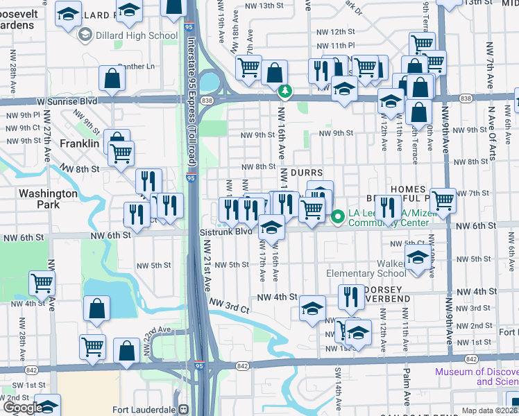 map of restaurants, bars, coffee shops, grocery stores, and more near 1701 Northwest 6th Court in Fort Lauderdale