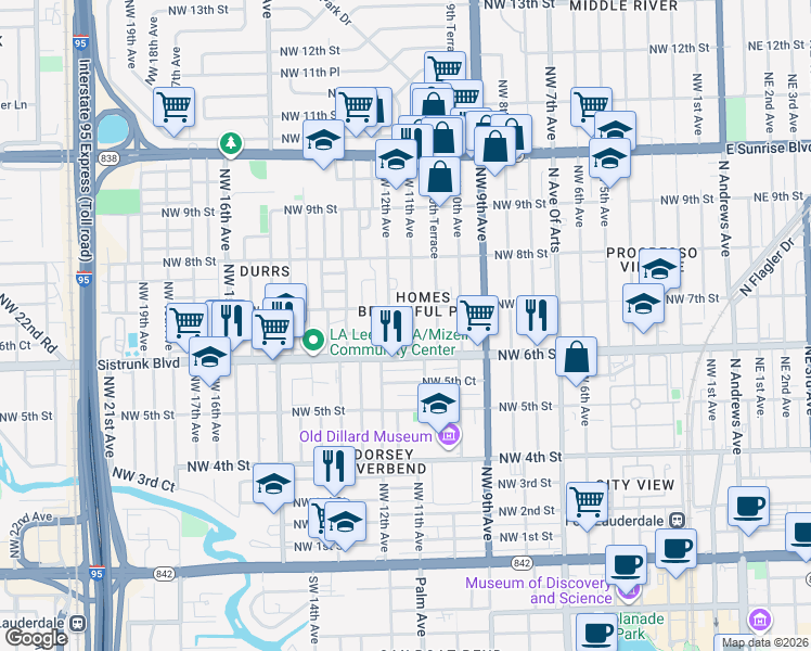 map of restaurants, bars, coffee shops, grocery stores, and more near 615 Northwest 11th Avenue in Fort Lauderdale