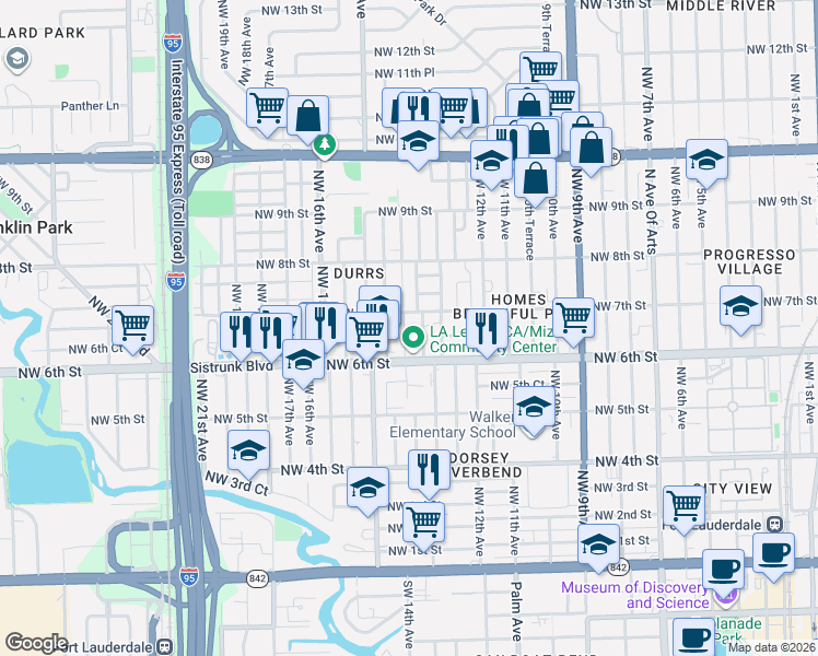 map of restaurants, bars, coffee shops, grocery stores, and more near 627 Northwest 14th Avenue in Fort Lauderdale