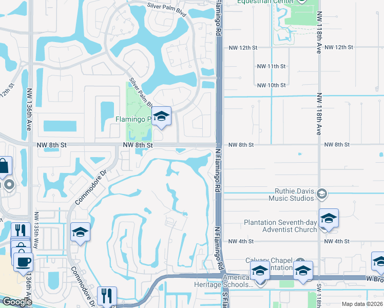 map of restaurants, bars, coffee shops, grocery stores, and more near 12430 Vista Isles Drive in Plantation