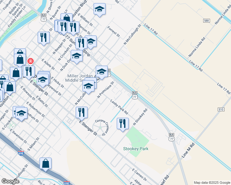 map of restaurants, bars, coffee shops, grocery stores, and more near 1000 East US Highway 77 in San Benito