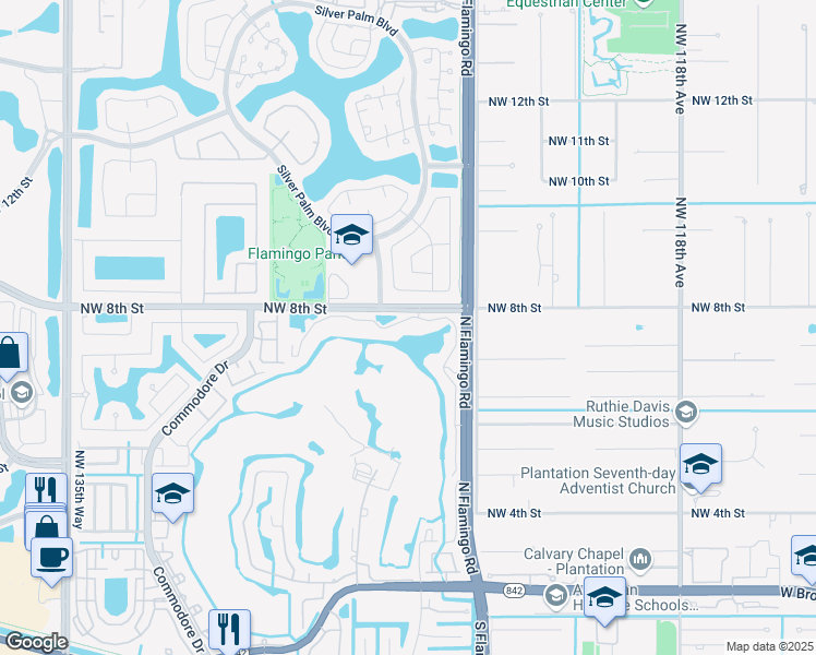 map of restaurants, bars, coffee shops, grocery stores, and more near 12430 Vista Isles Drive in Plantation