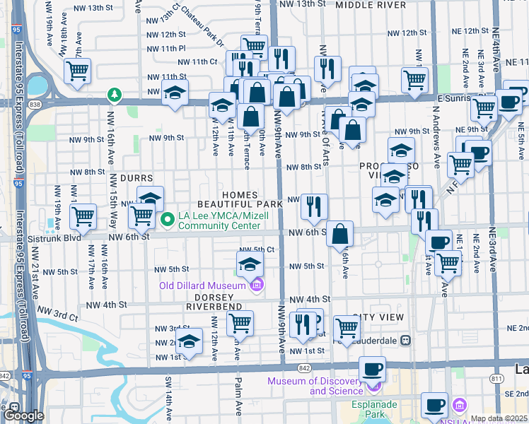 map of restaurants, bars, coffee shops, grocery stores, and more near 610 Northwest 10th Avenue in Fort Lauderdale