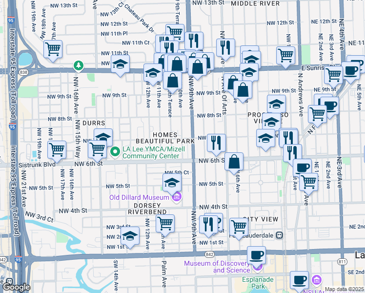 map of restaurants, bars, coffee shops, grocery stores, and more near 650 Northwest 10th Avenue in Fort Lauderdale