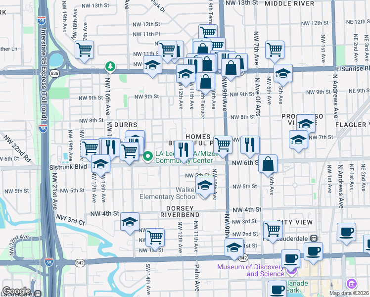 map of restaurants, bars, coffee shops, grocery stores, and more near 615 Northwest 11th Avenue in Fort Lauderdale