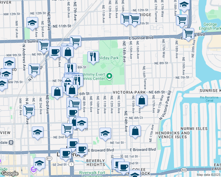 map of restaurants, bars, coffee shops, grocery stores, and more near 549 Northeast 12th Avenue in Fort Lauderdale