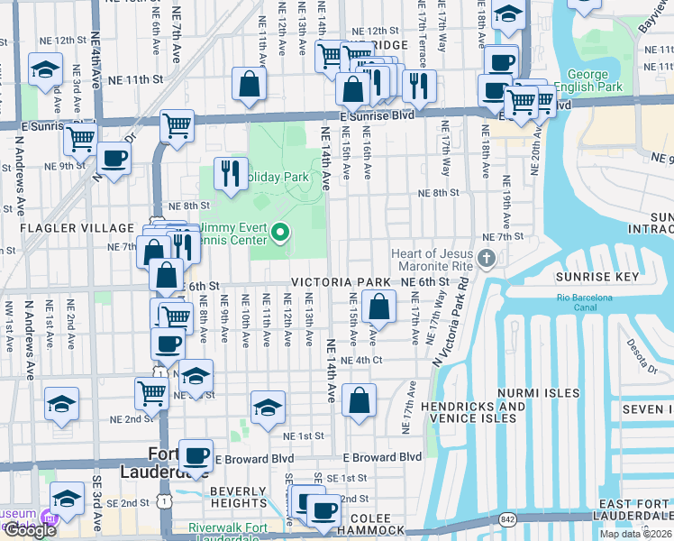 map of restaurants, bars, coffee shops, grocery stores, and more near in Fort Lauderdale