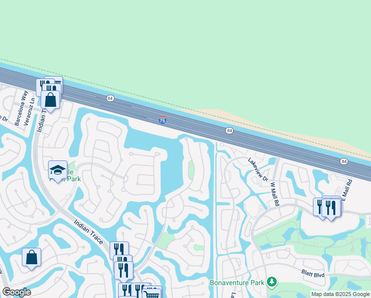 map of restaurants, bars, coffee shops, grocery stores, and more near 793 Lake Boulevard in Weston