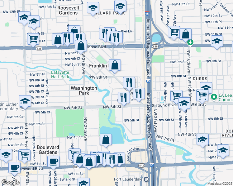 map of restaurants, bars, coffee shops, grocery stores, and more near 2311 Northwest 6th Court in Fort Lauderdale