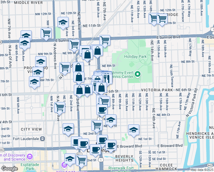 map of restaurants, bars, coffee shops, grocery stores, and more near 664 North Federal Highway in Fort Lauderdale