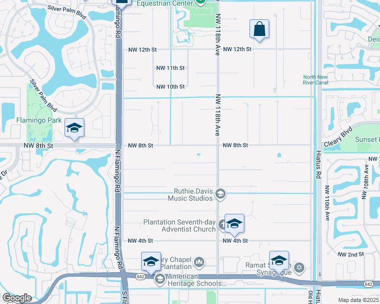 map of restaurants, bars, coffee shops, grocery stores, and more near 11881 Northwest 7th Street in Plantation