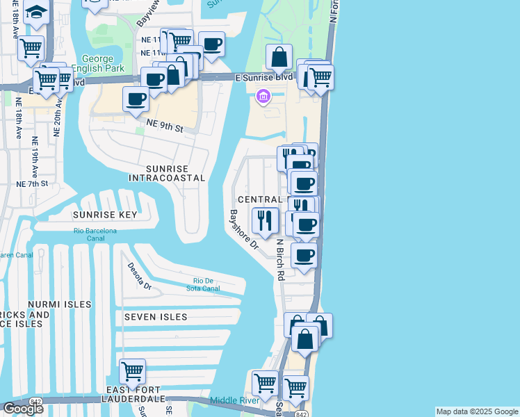 map of restaurants, bars, coffee shops, grocery stores, and more near 508 Antioch Avenue in Fort Lauderdale