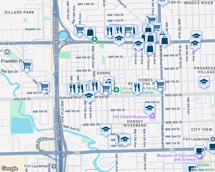map of restaurants, bars, coffee shops, grocery stores, and more near 615 Northwest 14th Way in Fort Lauderdale