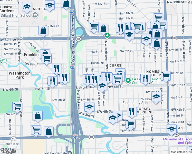 map of restaurants, bars, coffee shops, grocery stores, and more near 1701 Northwest 6th Court in Fort Lauderdale