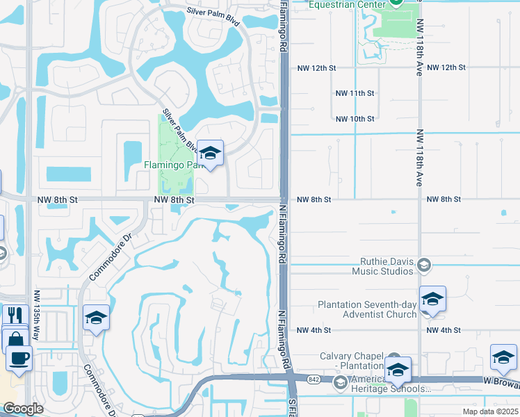 map of restaurants, bars, coffee shops, grocery stores, and more near 12430 Vista Isles Drive in Plantation