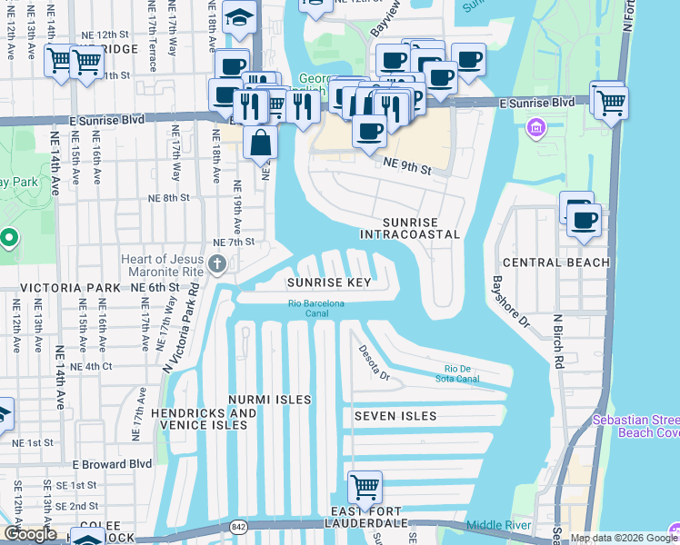 map of restaurants, bars, coffee shops, grocery stores, and more near 640 3rd Key Drive in Fort Lauderdale