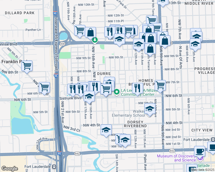 map of restaurants, bars, coffee shops, grocery stores, and more near 715 Northwest 14th Way in Fort Lauderdale