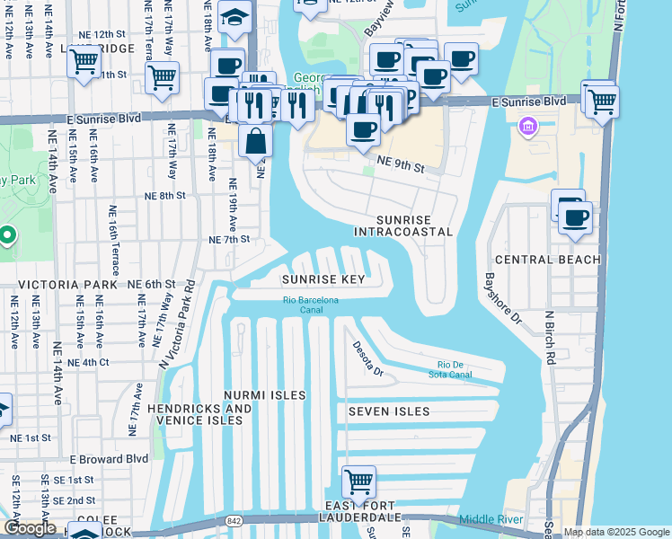 map of restaurants, bars, coffee shops, grocery stores, and more near 640 3rd Key Drive in Fort Lauderdale