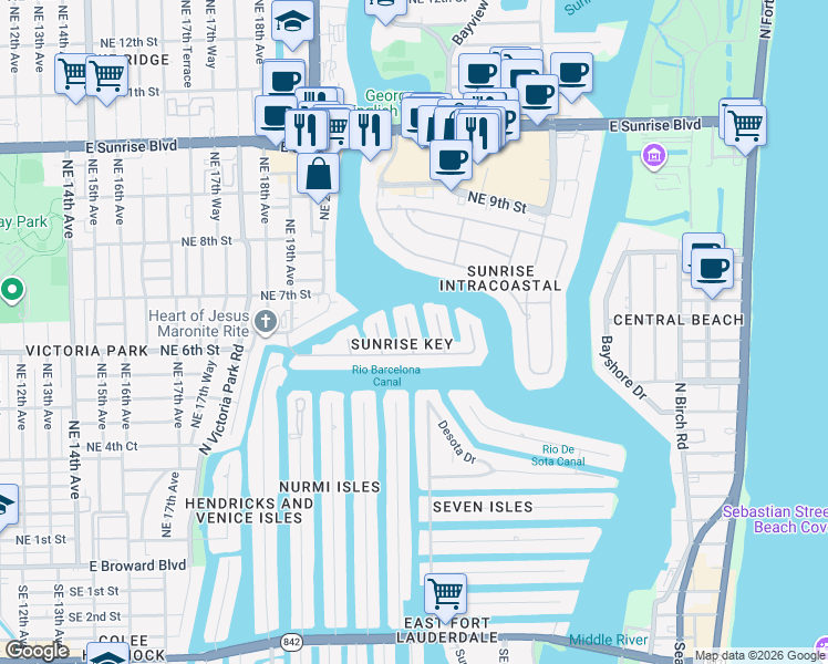 map of restaurants, bars, coffee shops, grocery stores, and more near 640 3rd Key Drive in Fort Lauderdale