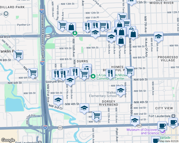 map of restaurants, bars, coffee shops, grocery stores, and more near 715 Northwest 14th Way in Fort Lauderdale