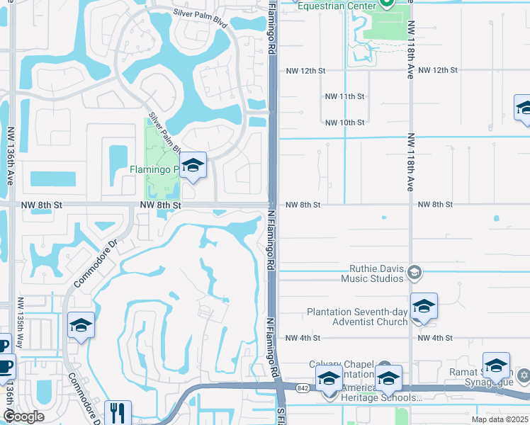 map of restaurants, bars, coffee shops, grocery stores, and more near 124 Torchwood Avenue in Sunrise