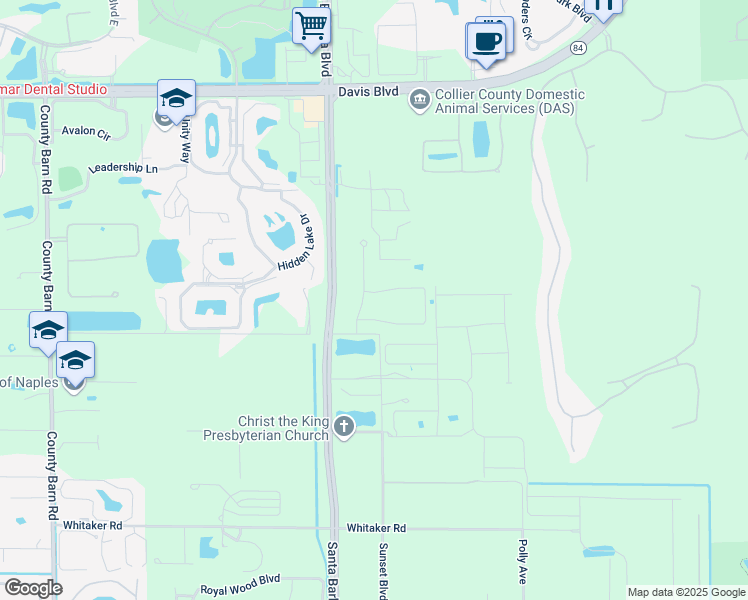 map of restaurants, bars, coffee shops, grocery stores, and more near 2401 Sunset Boulevard in Naples