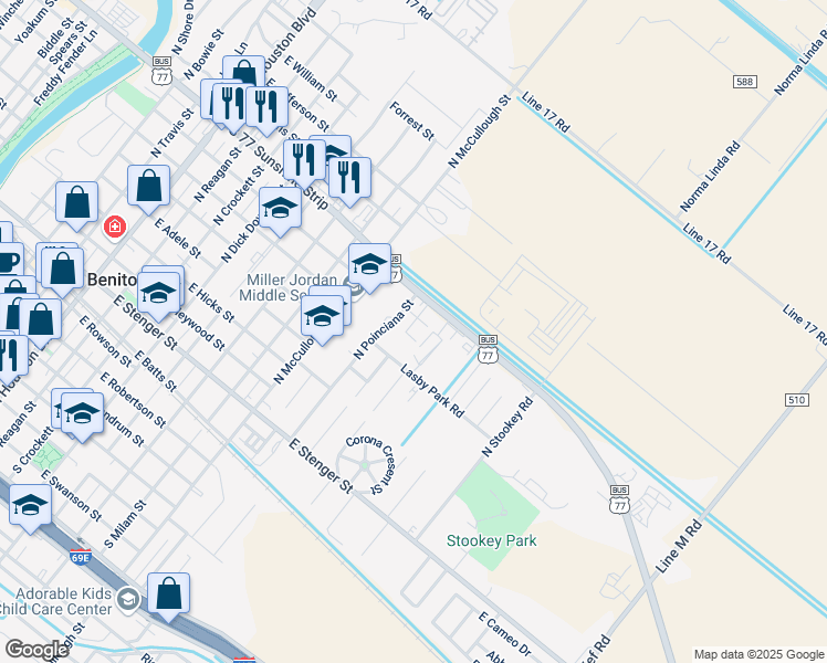 map of restaurants, bars, coffee shops, grocery stores, and more near 900 East Business 77 in San Benito