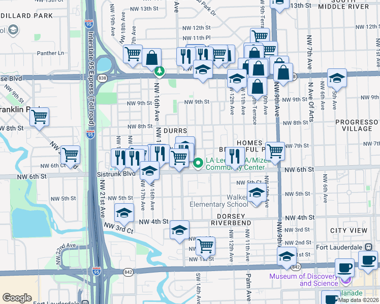 map of restaurants, bars, coffee shops, grocery stores, and more near 715 Northwest 14th Way in Fort Lauderdale