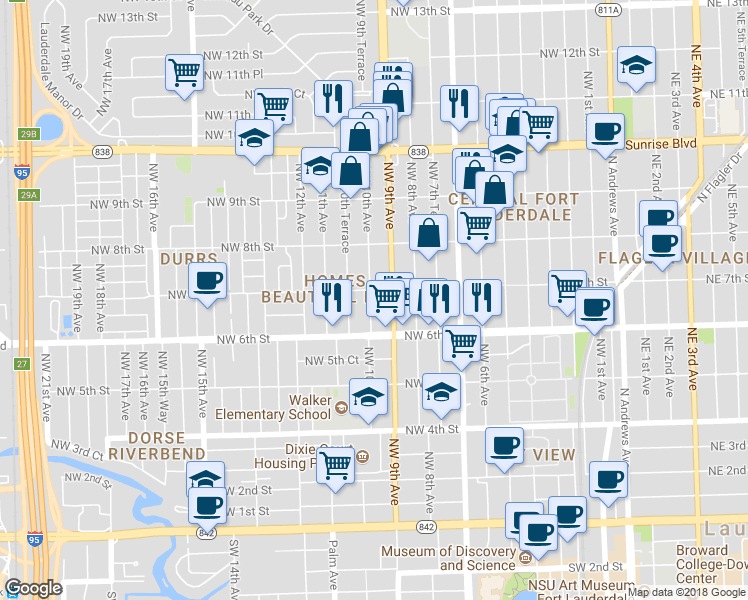 map of restaurants, bars, coffee shops, grocery stores, and more near 660 Northwest 10th Avenue in Fort Lauderdale