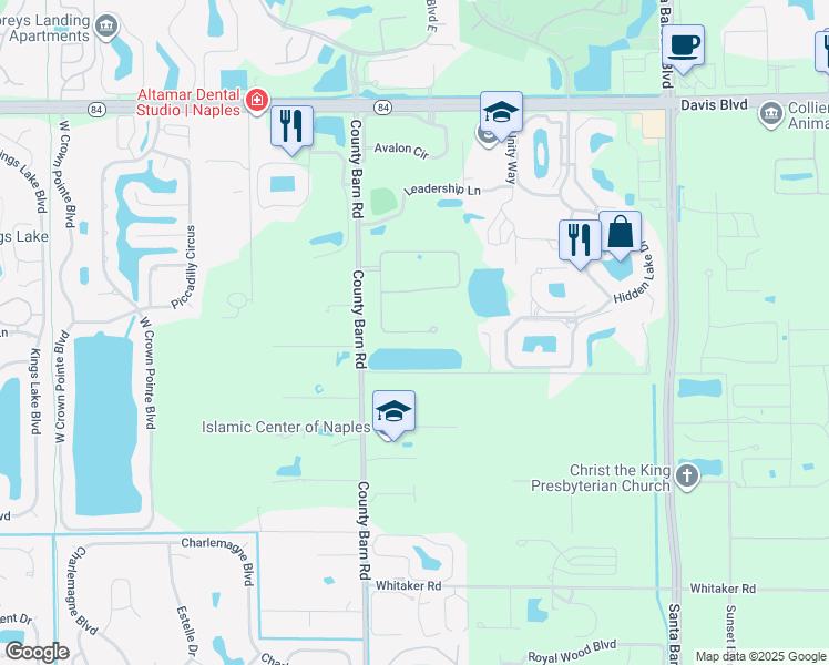 map of restaurants, bars, coffee shops, grocery stores, and more near 2401 County Barn Road in Naples